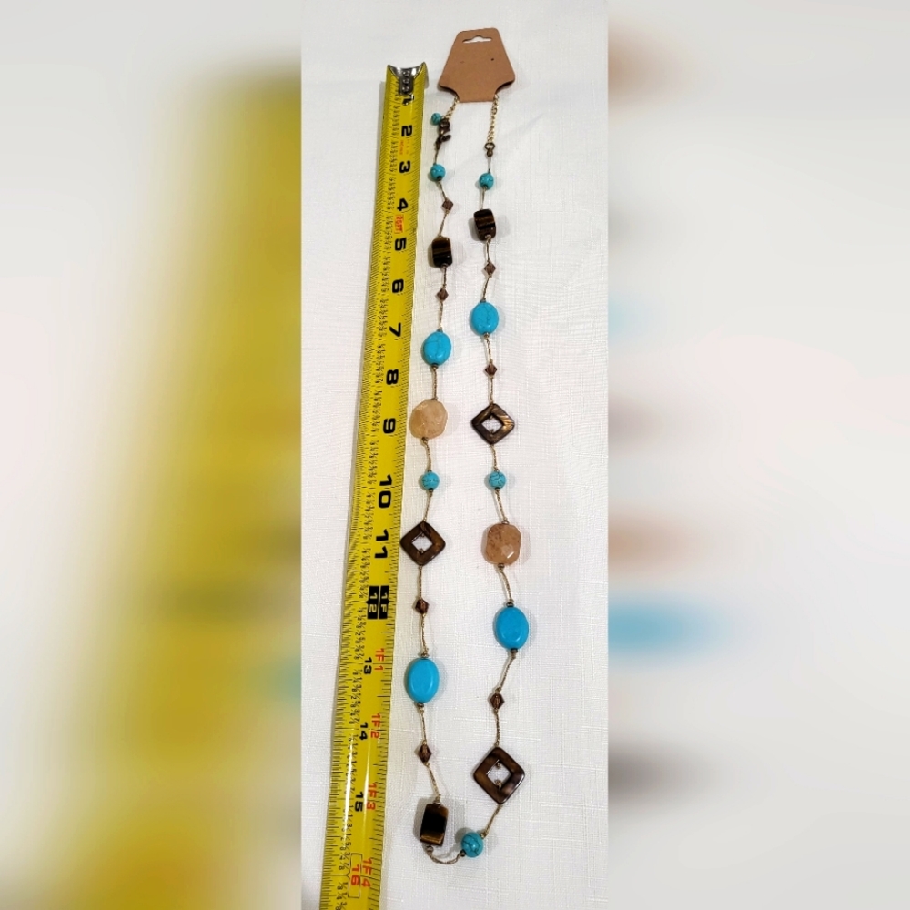 Beautiful beaded necklace / tigers eye / turquoise Boho - Picture 2 of 6
